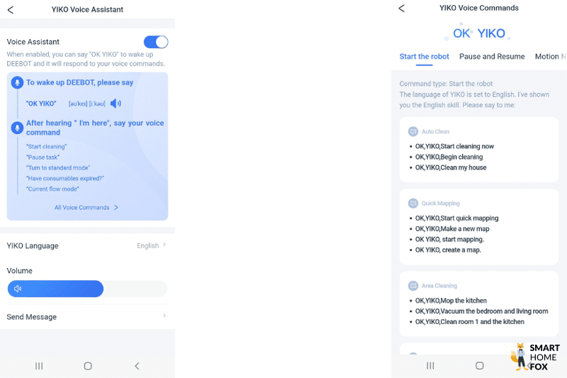 Der hauseigene Sprachassistent YIKO wird in der ECOVACS HOME App aktiviert